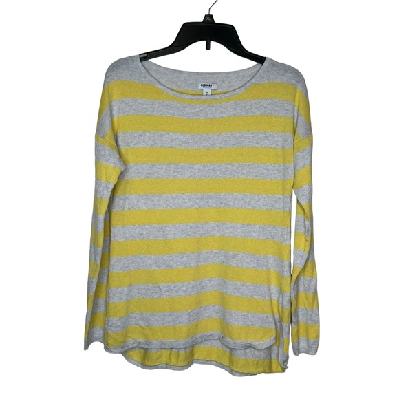 Old Navy Women's Sweater Striped Long Sleeve Lightweight Gray/Yellow‎ Sz. Medium - Picture 1 of 11